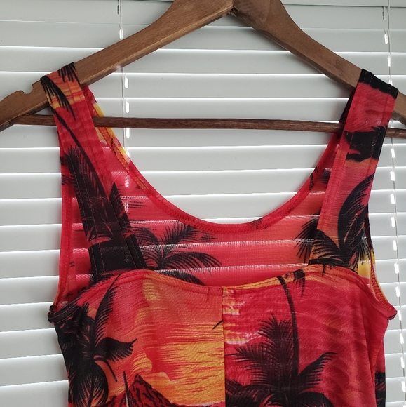 Semi-sheer vintage stretch hawaiian midi dress - Picture 4 of 5